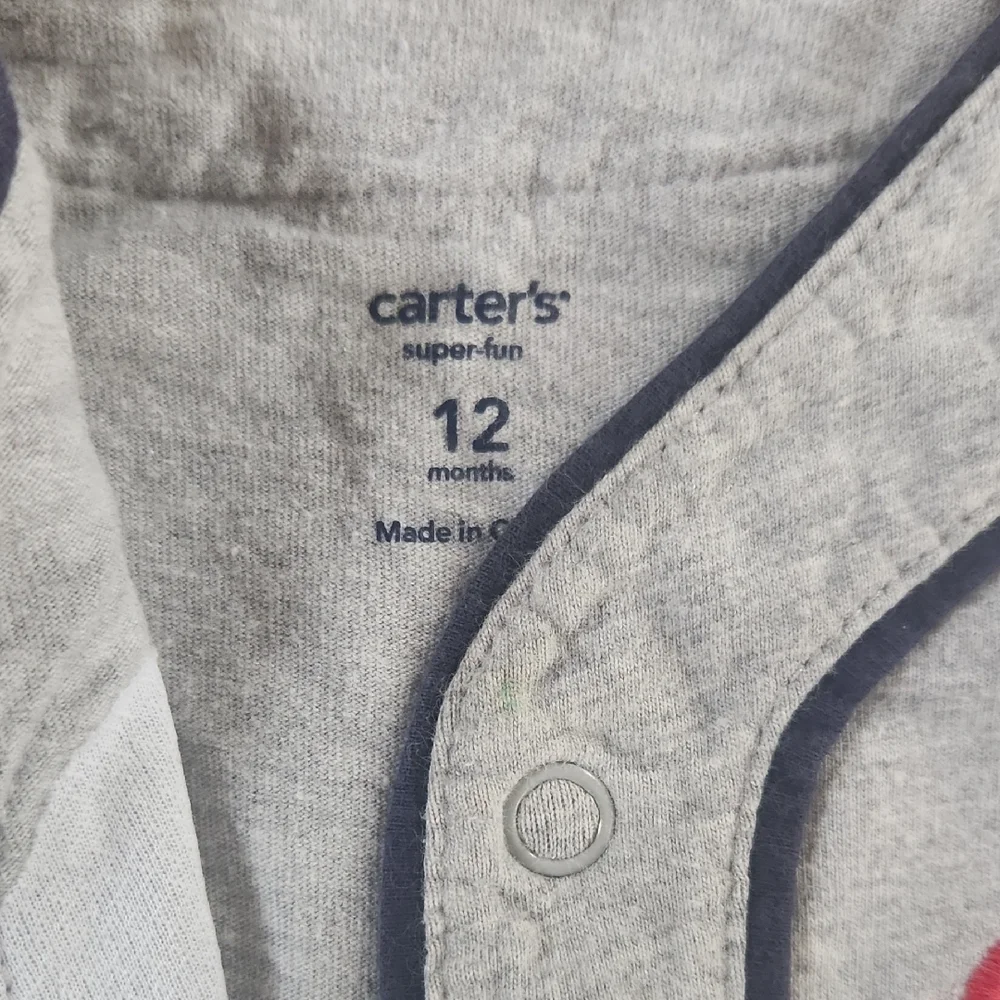 Carter's Gray and Red All Star Button Down Shirt 12 Months